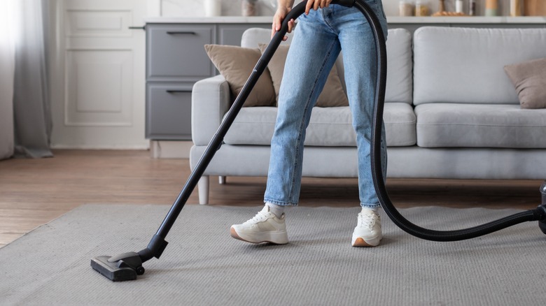 Person vacuuming berber carpet