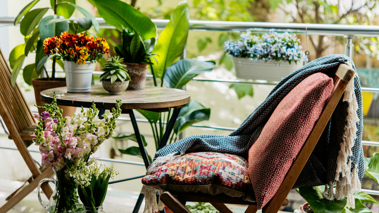 balcony with fake plants