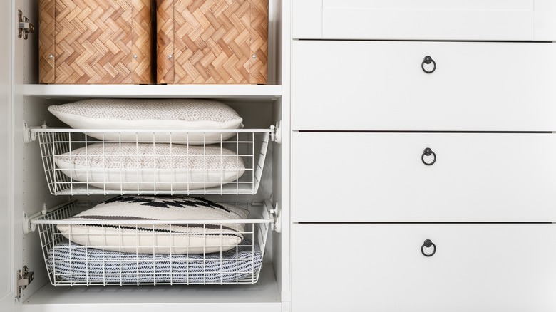 organized pillow storage in drawers