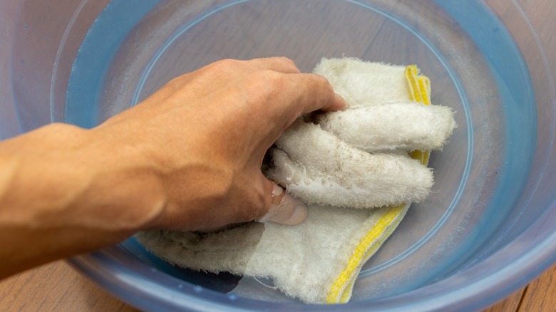 Microfiber cloth in bucket