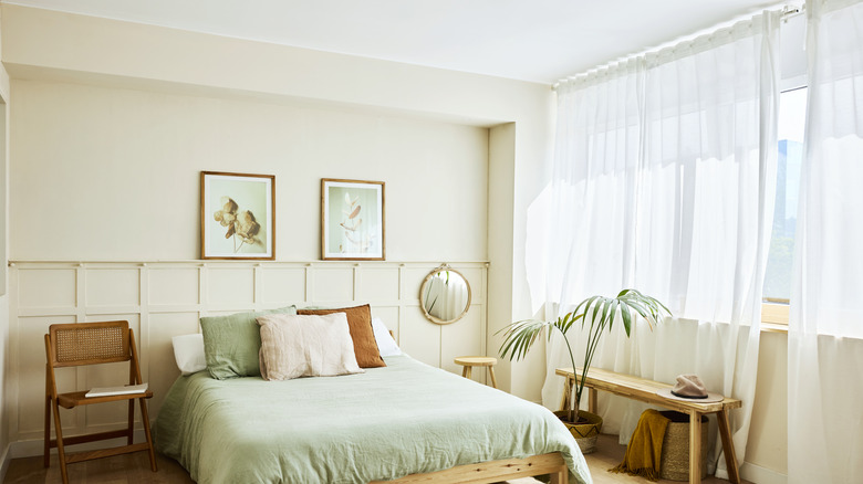 Bedroom with light curtains