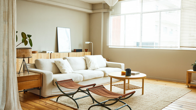 living room with white couch