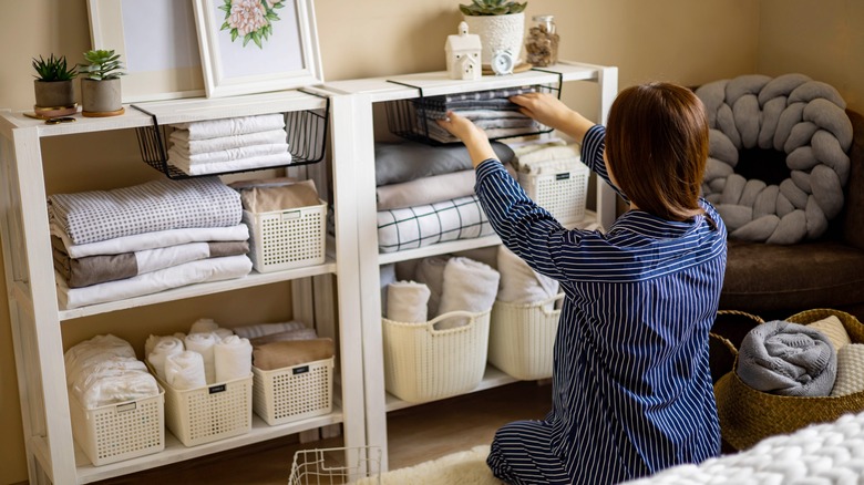 woman organizing home