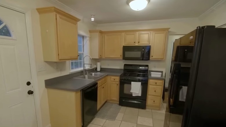 Kitchen with black appliances