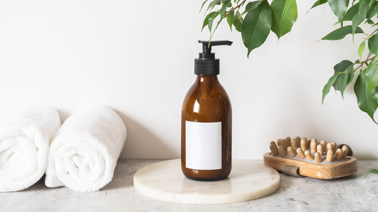 brown soap bottle with pump