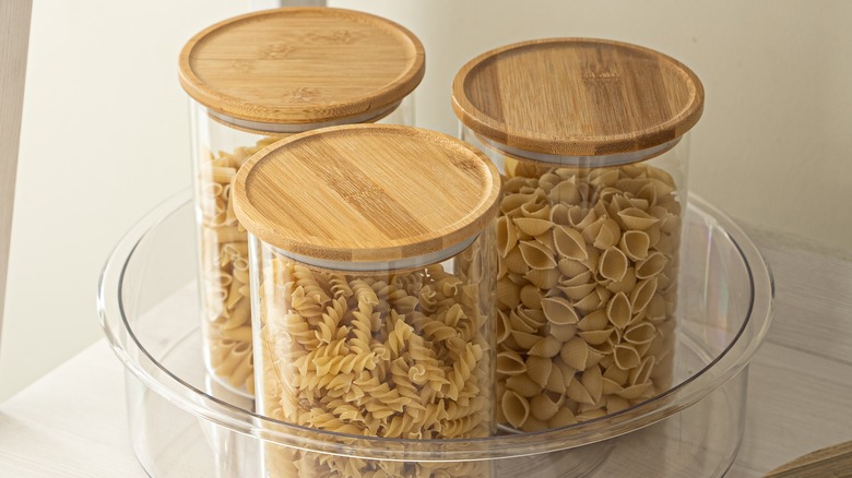 Pasta jars on a lazy susan