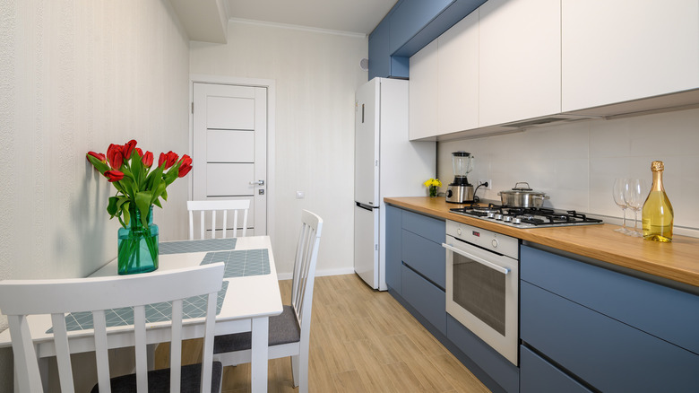 Small white and blue kitchen