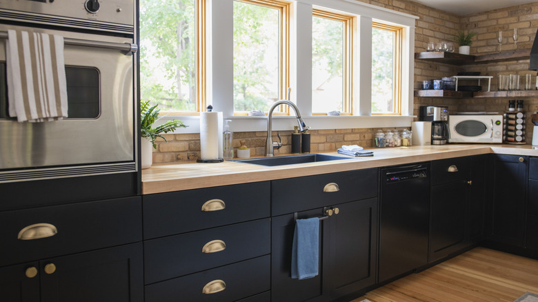 Kitchen with painted wood cabinets