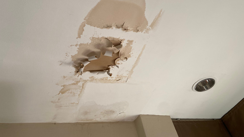 Ceiling deterioration caused by roof leak