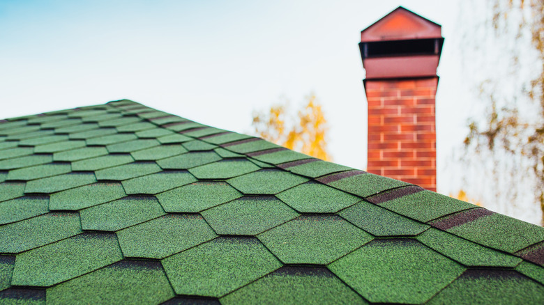 Soft green bitumen roof tiles 