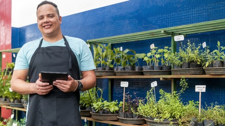 Man working in garden center