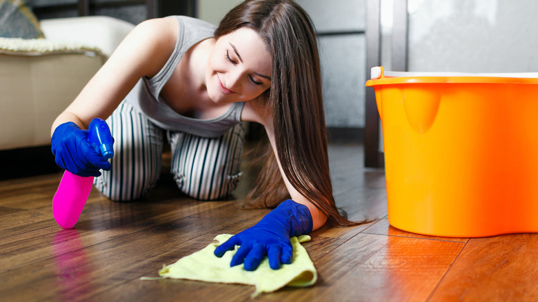 Spot mopping the floor