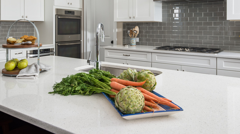 Vegetables on quartz countertop 