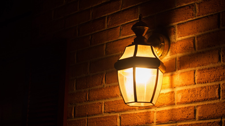 porch light on brick wall