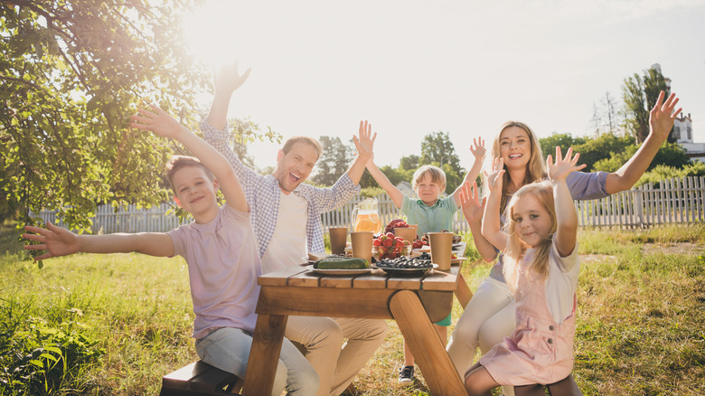 a family in their yard