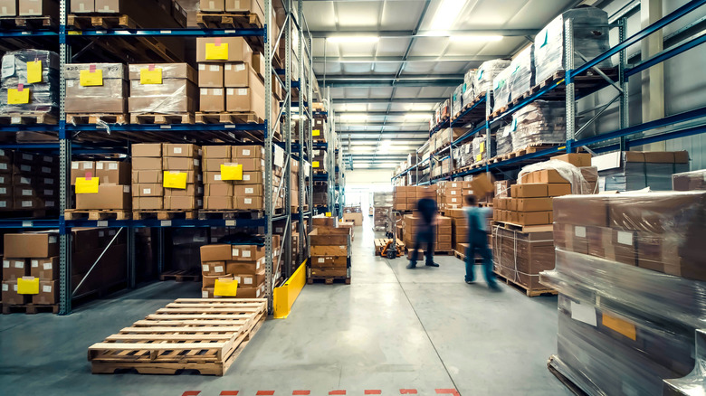 Warehouse lined with boxes