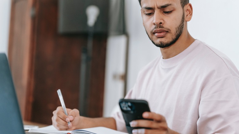 Focused man on phone