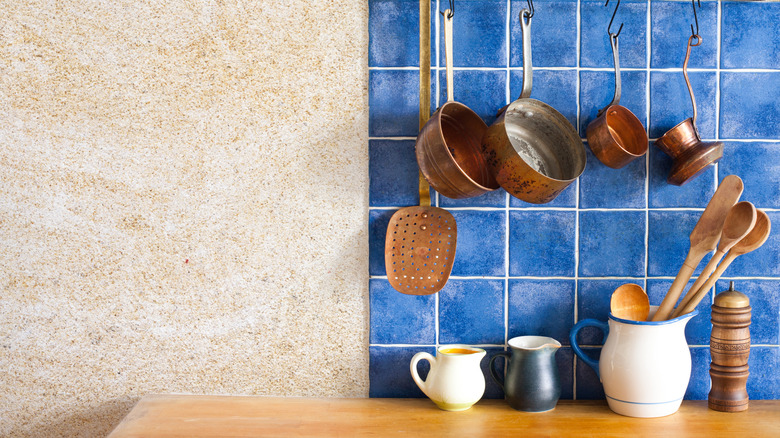 blue tile backsplash in kitchen