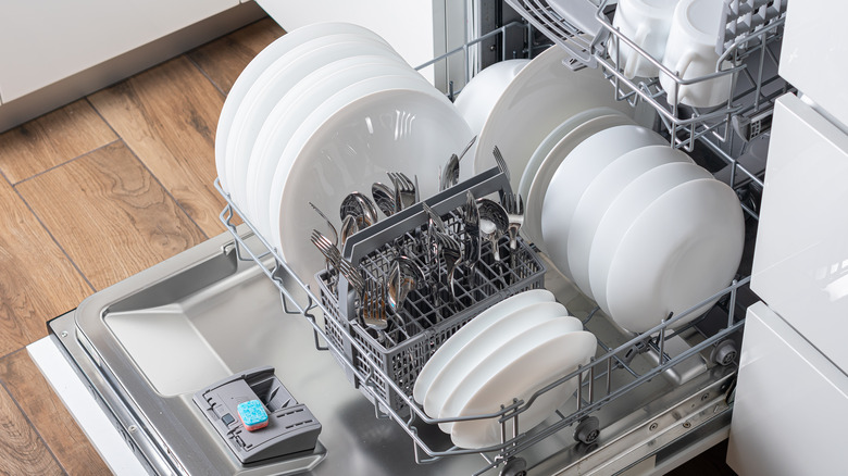 full dishwasher with dishes