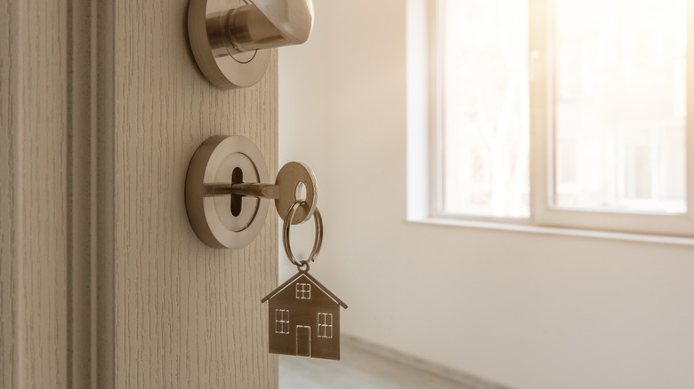 house keychain in wood door