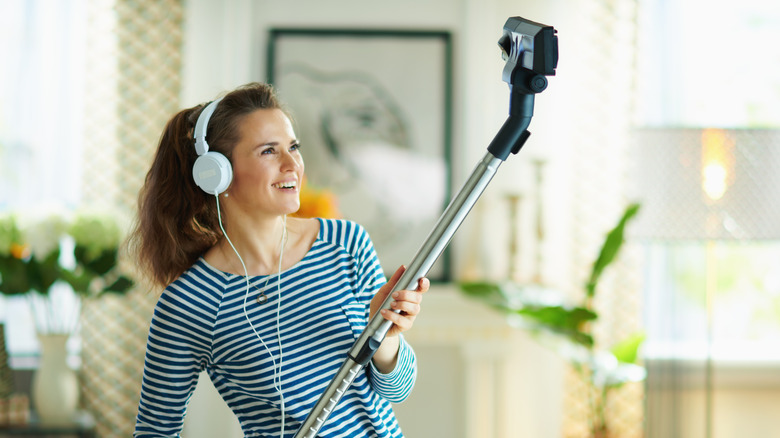 woman with lightweight vacuum