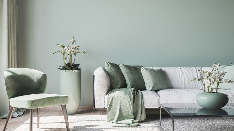 Pale green living room