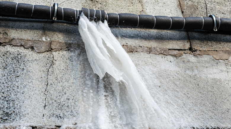 A burst water pipe in winter