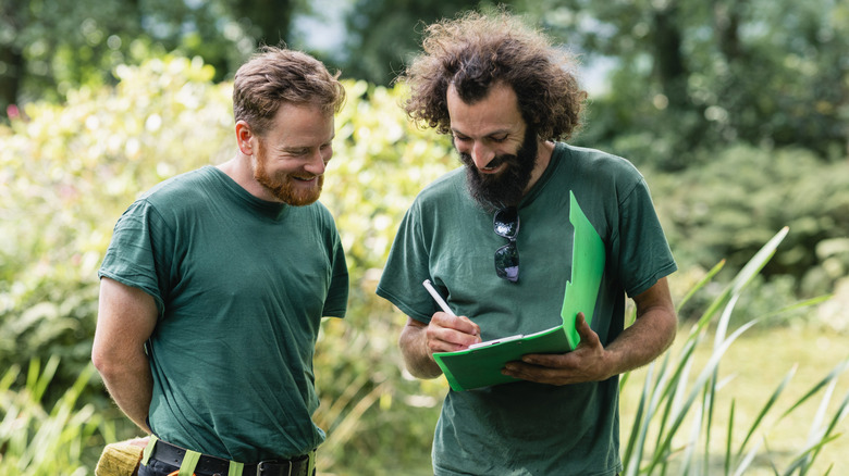 Lawn care professionals making a plan