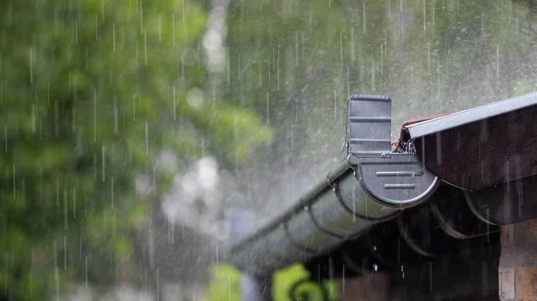 raining on roof gutters