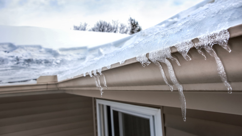 ice dam on roof gutters