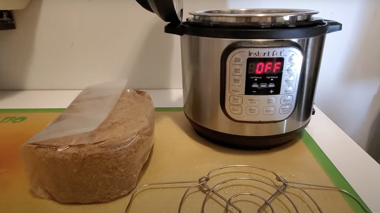 mushroom spawn bag beside crock pot