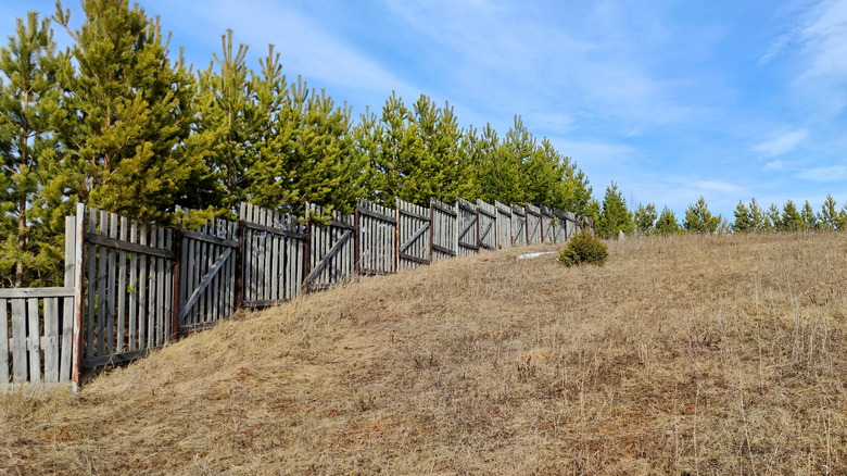 A fence on a sloped yard