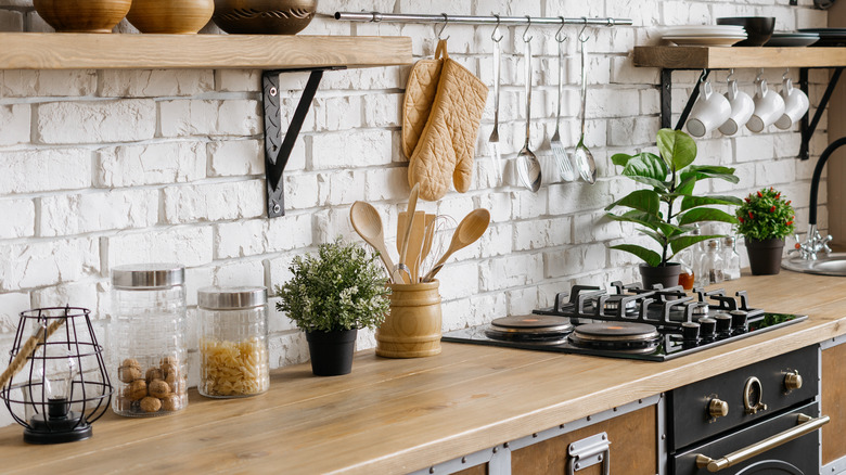 a brown and white kitchen