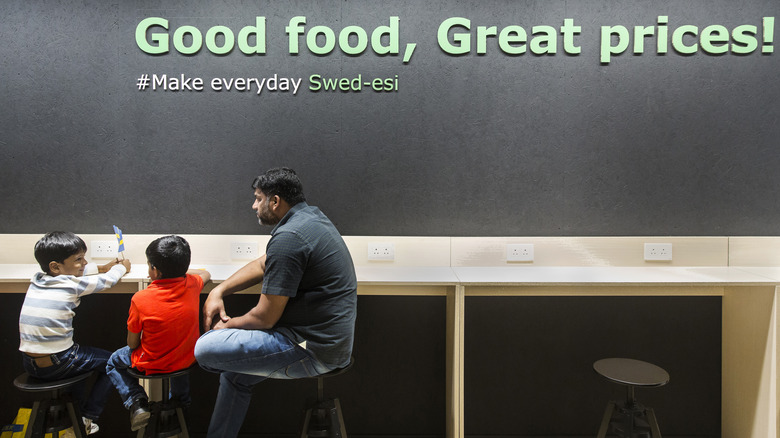 Family eating in IKEA cafeteria