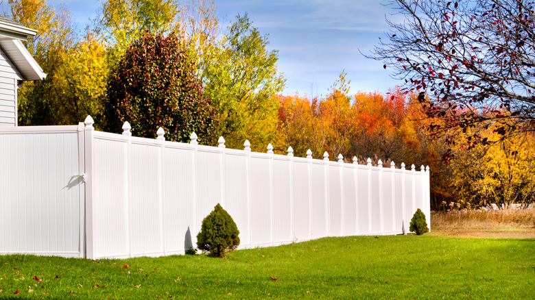 White vinyl fence on outside of house