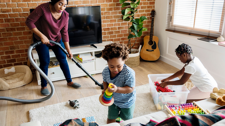 Family getting ready to clean