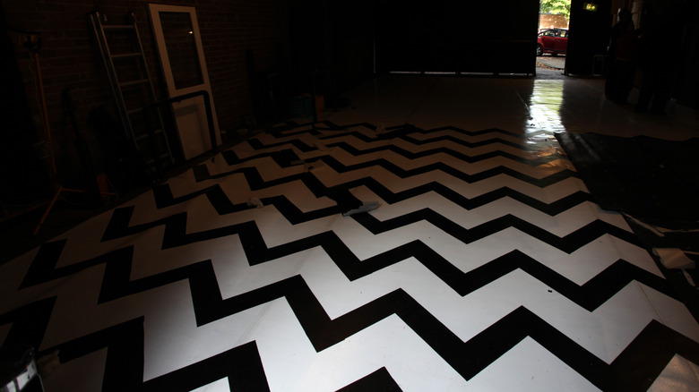 Black and white patterned floor