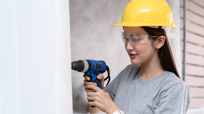 Woman with safety gear