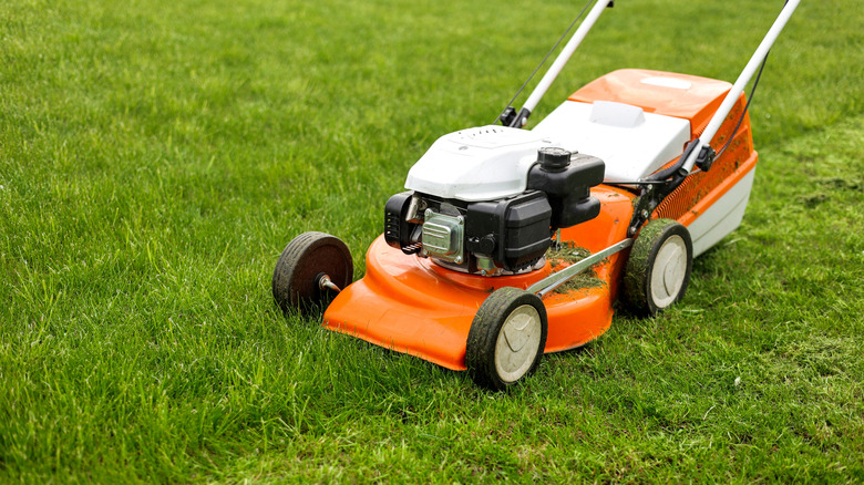 A lawn mower on grass