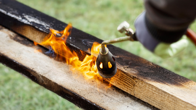 Creating Shou Sugi Ban using a propane torch.