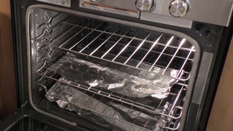 Oven with foil on bottom