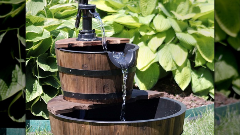 barrel inspired bird bath