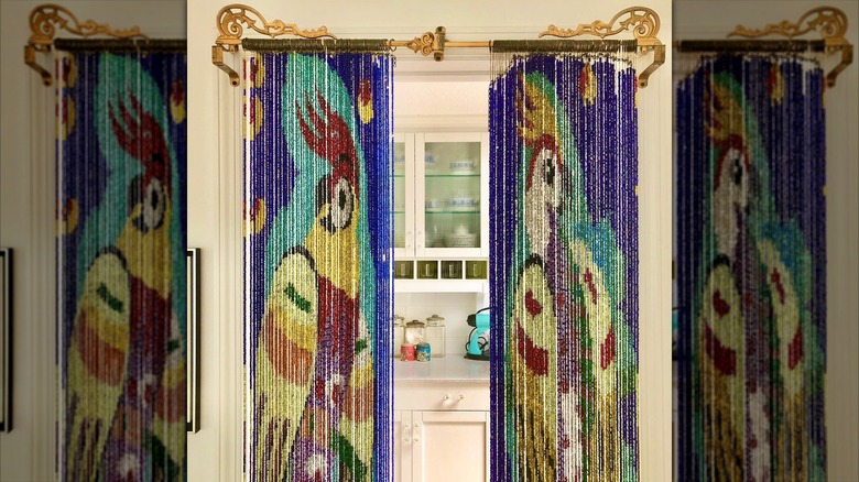 beaded curtain with peacock design