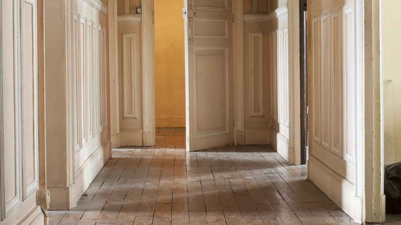 Vintage hardwood floors in a hallway