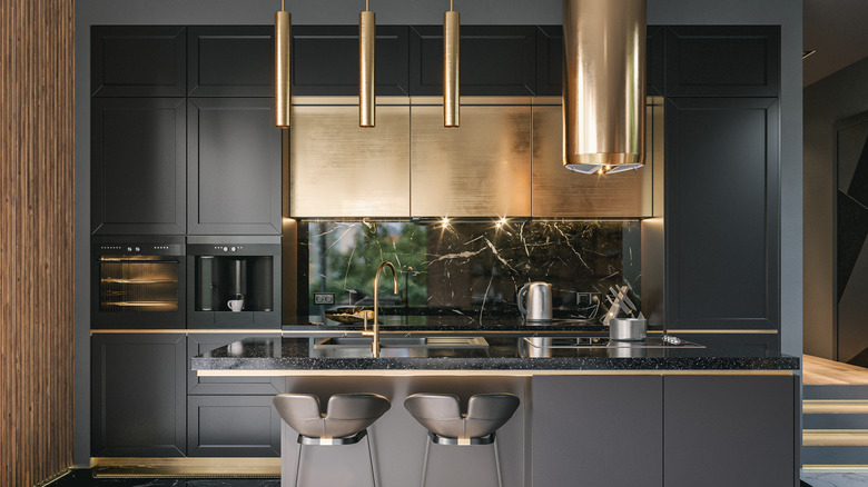 gold and gray kitchen