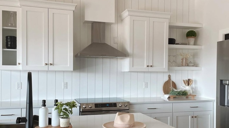 white paneled kitchen painted white