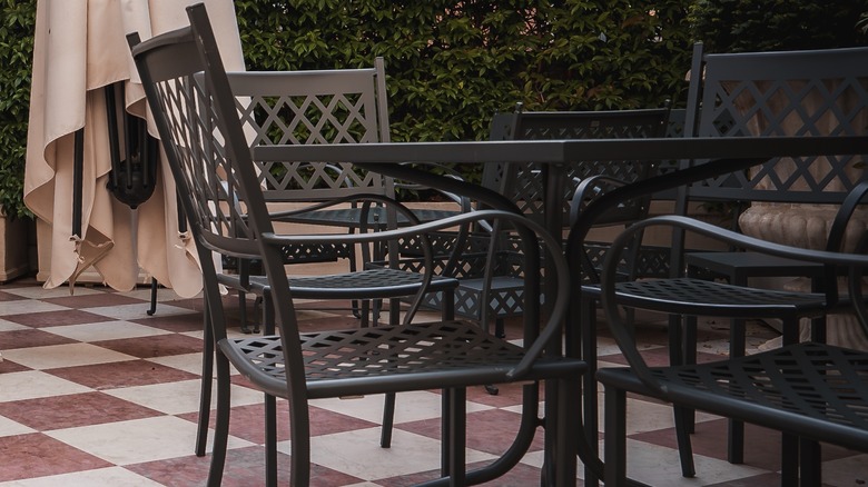 checkered tile print on patio