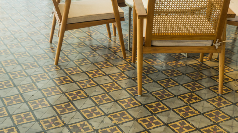 patio chairs on tile floor