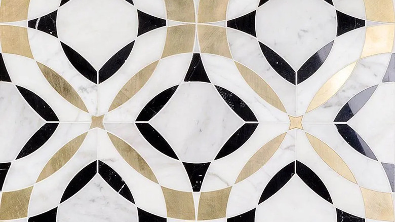 gold, white, and black tiles