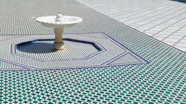 fountain in tiled courtyard